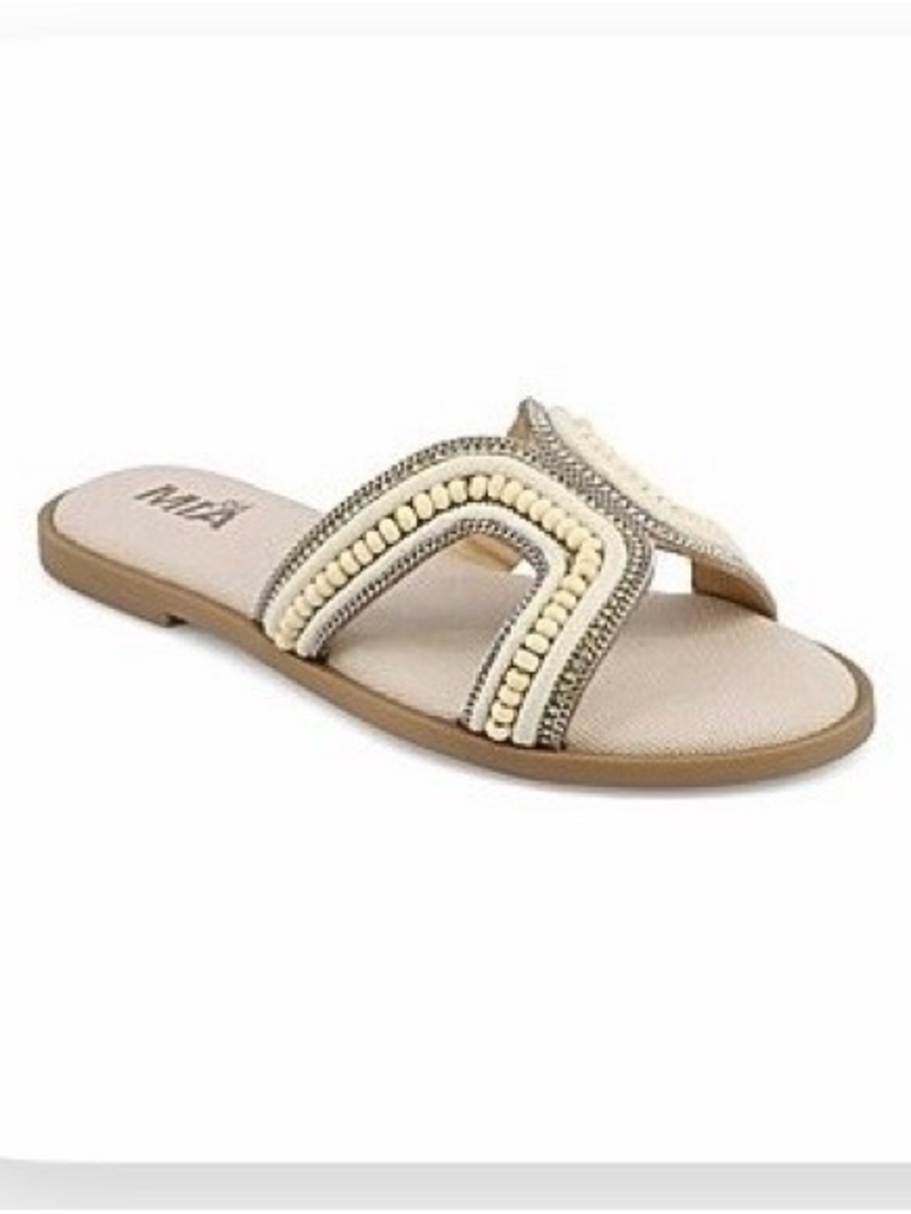 MIA Ivory and Tan Beaded Slide Sandal